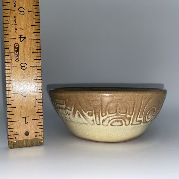 Vtg Frankoma Pottery Maya-Aztec Soup Bowl Woodland Moss Glaze - Picture 2 of 11